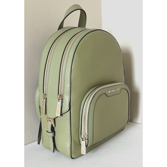 New Michael Kors Jaycee Medium Zip Pocket Backpack Leather Light Sage - Picture 3 of 9